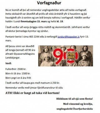 Vorfagnaður 15. mars kl 19:00