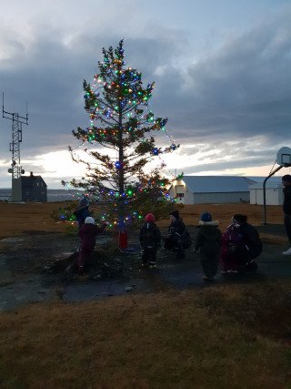 Leikskólabörnin og jólatréð á Kópaskeri