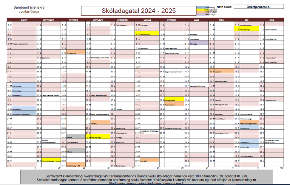 Skóladagatöl 2024-2025