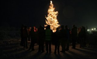 Dansað í­ kringum jólatréð og sungin jólalög